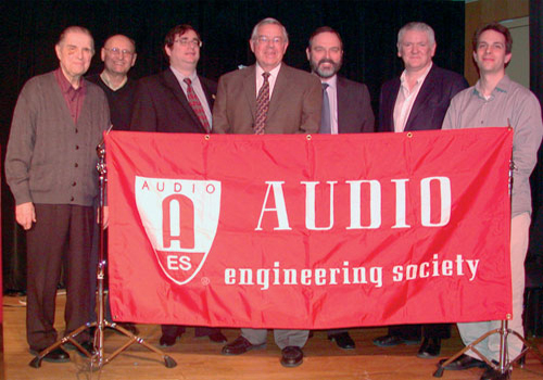 Pictured at the AES 60th Anniversary event are (l-r) Irv Joel and Harry Hirsch, of the Oral History Project; NY Section Committee member David Bialik, Pictured at the AES 60th Anniversary event are (l-r) Irv Joel and Harry Hirsch, of the Oral History Project; NY Section Committee member David Bialik,