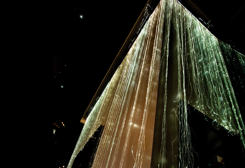 Fibre optic cables reflect projected light in the hotel's Neos Bar. Fibre optic cables reflect projected light in the hotel's Neos Bar.