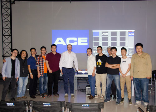 ArKaos CEO Marco Hinic leads the training for ACE's team at the Beijing offices. ArKaos CEO Marco Hinic leads the training for ACE's team at the Beijing offices.