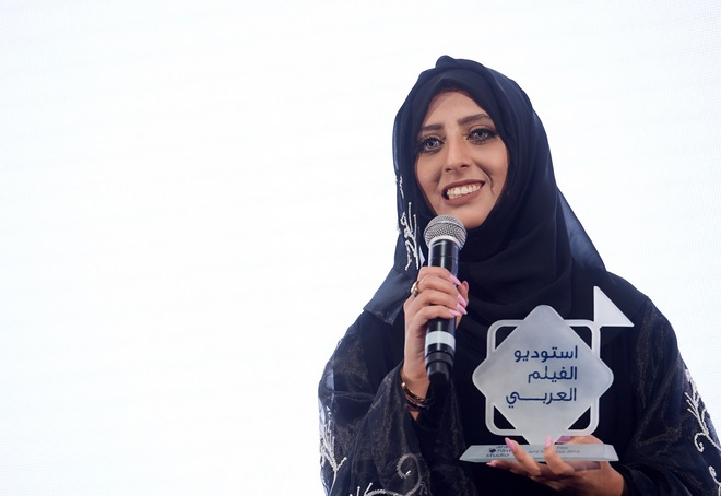 Eman Talal Alsayed collected the scriptwriting accolade at the Muhr Awards. Eman Talal Alsayed collected the scriptwriting accolade at the Muhr Awards.