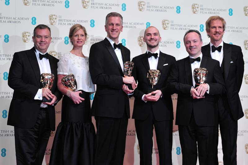 Neil Corbould, Nikki Penny, David Shirk, Chris Lawrence and Tim Webber pose with their awards for special visual effects for their work on the film 'G Neil Corbould, Nikki Penny, David Shirk, Chris Lawrence and Tim Webber pose with their awards for special visual effects for their work on the film 'G
