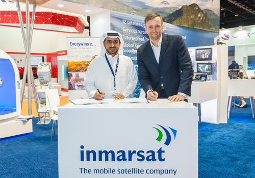 Paul Gudonis and Abdullah Sulaiman at the signing ceremony during day one of CABSAT. Paul Gudonis and Abdullah Sulaiman at the signing ceremony during day one of CABSAT.