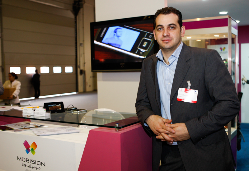 Jad Atallah, senior vice president of Mobision, at the company's CABSAT stand. Jad Atallah, senior vice president of Mobision, at the company's CABSAT stand.