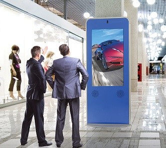 Peerless-AV's curved indoor portrait kiosk. Peerless-AV's curved indoor portrait kiosk.