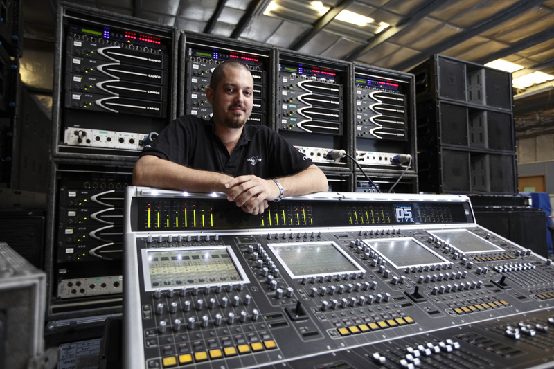Protec head of audio Edward Ross, pictured with the company's recently acquired DiGiCo D5 mixing desk. Protec head of audio Edward Ross, pictured with the company's recently acquired DiGiCo D5 mixing desk.