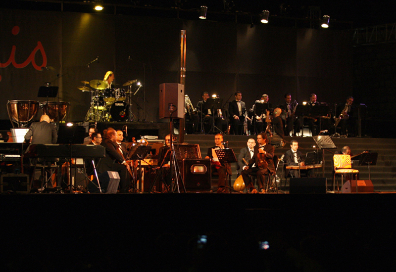 On stage during Ziad Rahbani's recent performance at the Damascus Citadel. On stage during Ziad Rahbani's recent performance at the Damascus Citadel.