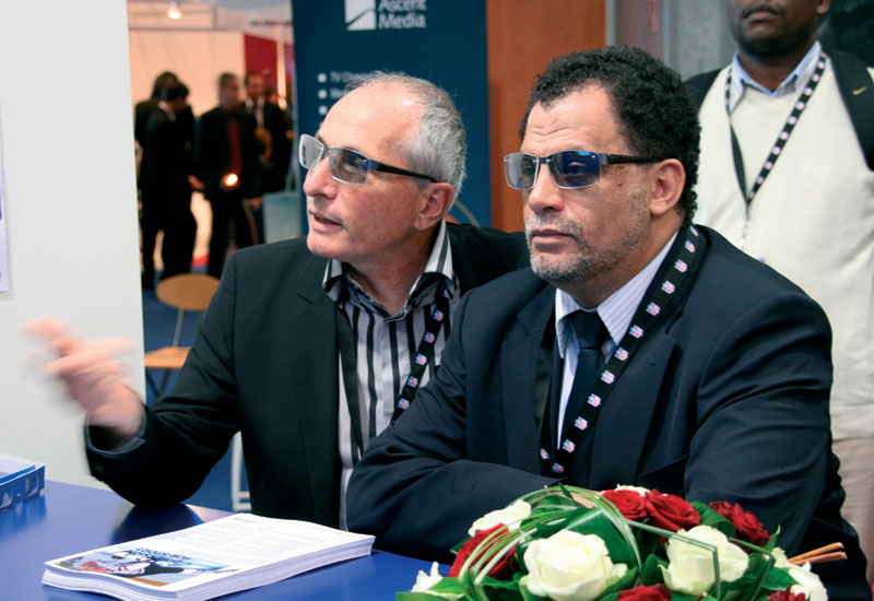 Francis Tellier (HBS) & Dany Jordaan (CEO of the Organising Committee) watch a 3D demo compiled by HBS. Francis Tellier (HBS) & Dany Jordaan (CEO of the Organising Committee) watch a 3D demo compiled by HBS.