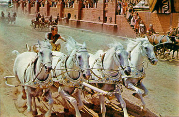 The 1959 epic, Ben Hur, starred Charlton Heston and is famed for its spectacular chariot race scenes. The 1959 epic, Ben Hur, starred Charlton Heston and is famed for its spectacular chariot race scenes.