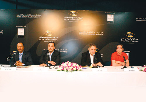 FROM LEFT: Bahraini director, Bassam Al-Thawadi; the panel moderator; Lebanese film critic and Dubai International Film Festival's Muhr Awards manager FROM LEFT: Bahraini director, Bassam Al-Thawadi; the panel moderator; Lebanese film critic and Dubai International Film Festival's Muhr Awards manager