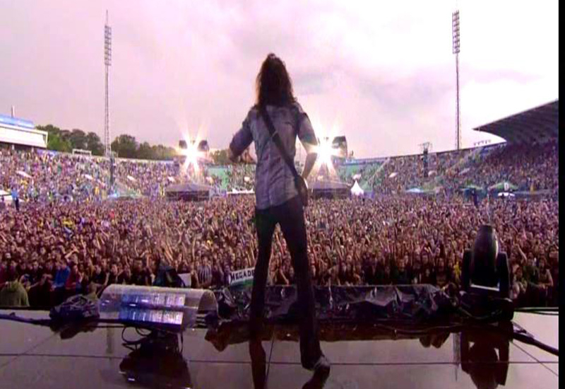 The storm, which lasted for five minutes, forced some bands - including Motley Crue - to cancel, but others performed anyway. The storm, which lasted for five minutes, forced some bands - including Motley Crue - to cancel, but others performed anyway.