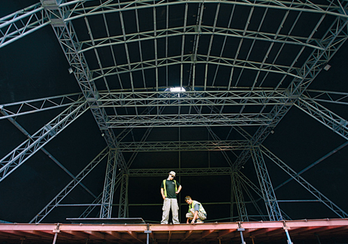 Glastonbury's iconic Pyramid Stage during pictured during pre-production for this year's festival. Glastonbury's iconic Pyramid Stage during pictured during pre-production for this year's festival.