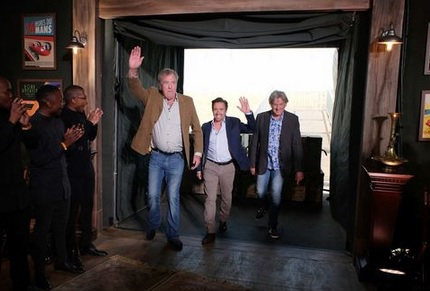 The Grand Tour is hosted by former Top Gear presenters, Jeremy Clarkson, Richard Hammond and James May. The Grand Tour is hosted by former Top Gear presenters, Jeremy Clarkson, Richard Hammond and James May.