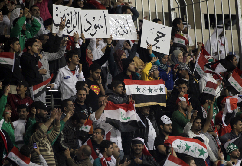 Iraqi fans get into the spirit vs Saudi Arabia. Iraqi fans get into the spirit vs Saudi Arabia.