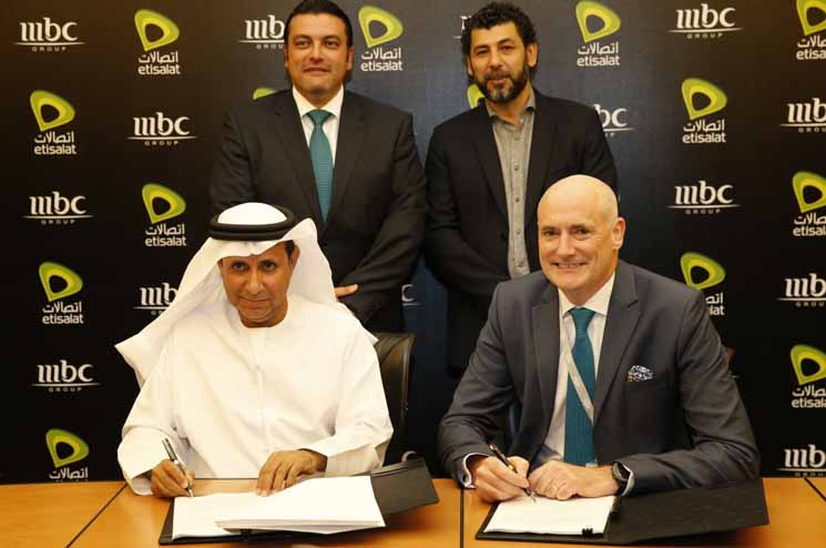(Front L-R) Humaid Sahoo AlSuwaidi, CEO of E-Vision, and Sam Barnett, CEO of MBC Group. (Front L-R) Humaid Sahoo AlSuwaidi, CEO of E-Vision, and Sam Barnett, CEO of MBC Group.