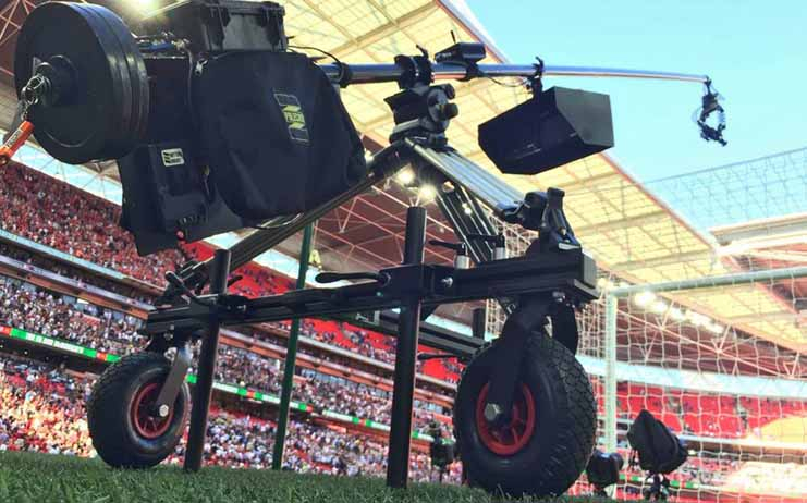 The new Cross Terrain Dolly allows users to move their Polecam or other camera rig across gravel paths and fields. The new Cross Terrain Dolly allows users to move their Polecam or other camera rig across gravel paths and fields.