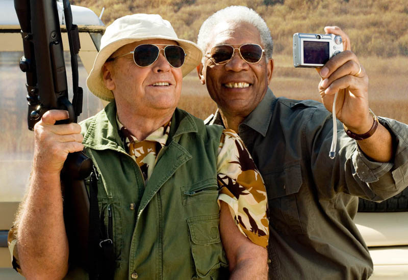 Jack Nicholson and Morgan Freeman in The Bucket List. Jack Nicholson and Morgan Freeman in The Bucket List.