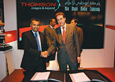 Riyad Al Mubarak, CEO of ADMC and Patrick Montliaud of Thomson inked the deal at IBC. Riyad Al Mubarak, CEO of ADMC and Patrick Montliaud of Thomson inked the deal at IBC.