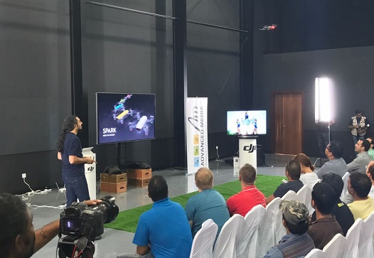Pejman Ghorbani, sales engineer, Advanced Media, demos DJI Spark. Pejman Ghorbani, sales engineer, Advanced Media, demos DJI Spark.
