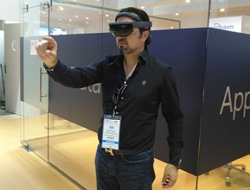 Hani Kichi, Blink Studios, viewing through a Microsoft Hololens headset. Hani Kichi, Blink Studios, viewing through a Microsoft Hololens headset.