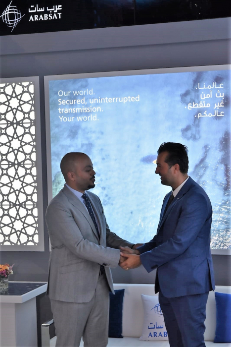 Wael Al Buti, VP & Chief Commercial Officer at Arabsat, and Thomas Van den Driessche, CEO at Newtec Wael Al Buti, VP & Chief Commercial Officer at Arabsat, and Thomas Van den Driessche, CEO at Newtec