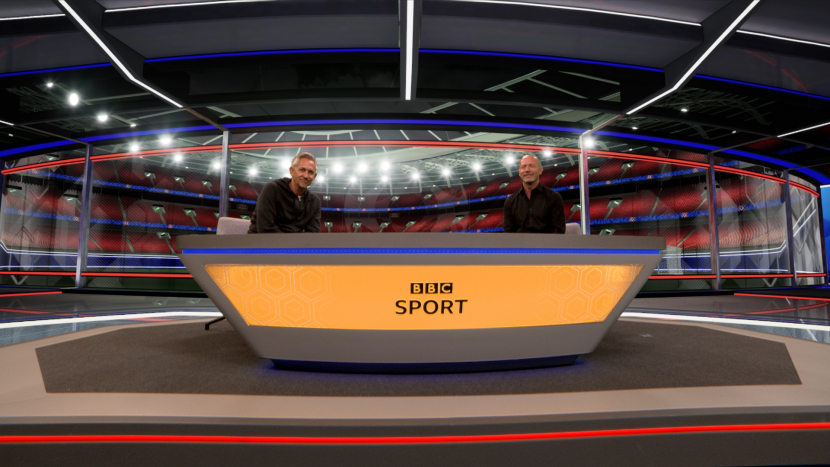 Host Gary Linekar with English Premier League's all-time top goal scorer Alan Sherarer. Host Gary Linekar with English Premier League's all-time top goal scorer Alan Sherarer.