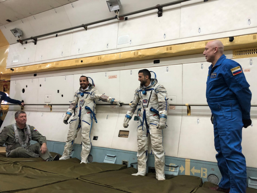 Emirati astronauts Hazzaa AlMansoori and Sultan AlNeyadi during training.
Emirati astronauts Hazzaa AlMansoori and Sultan AlNeyadi during training.