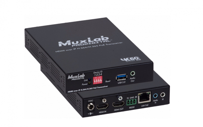 Each transmitter connects a video source via an Ethernet switch to a MuxLab receiver which delivers AV to each connected display. Each transmitter connects a video source via an Ethernet switch to a MuxLab receiver which delivers AV to each connected display.