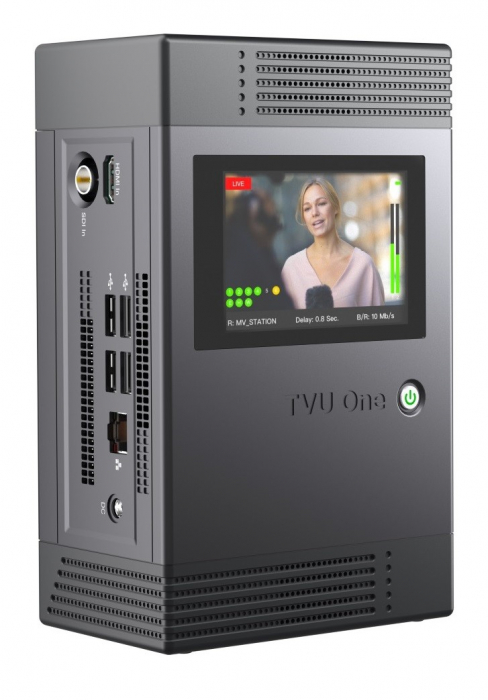 TVU One cellular mobile transmitter with integrated 5G modem. TVU One cellular mobile transmitter with integrated 5G modem.